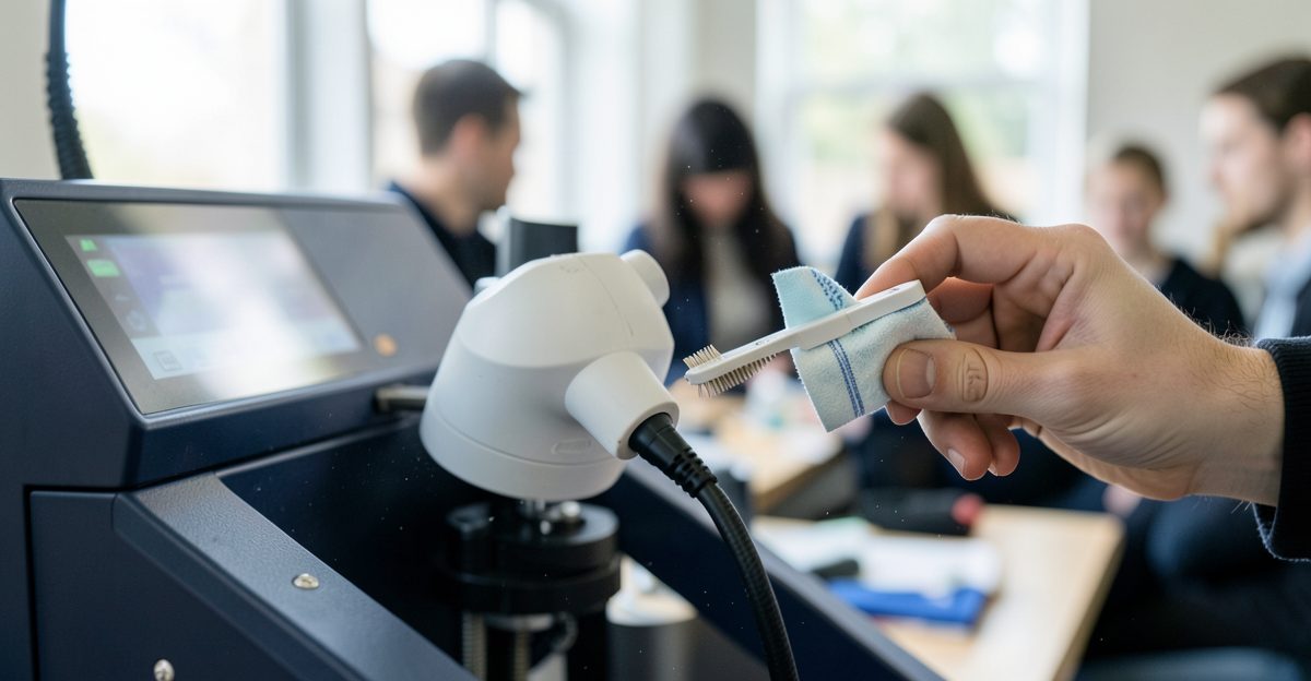 What maintenance schedule keeps classroom 3D printers running? - Thinglab UK 3D printing editorial illustration